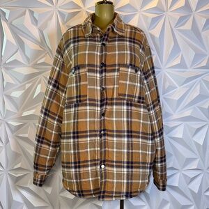 Plaid Button-Up Shirt in Brown and Blue
